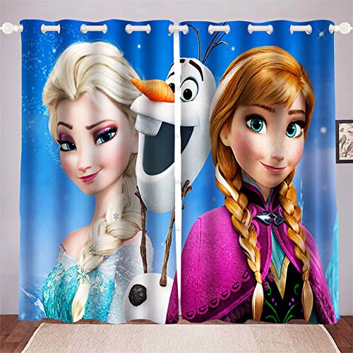 QROXY La Reine des Neiges Lot De 2 Rideaux Occultants Anna Elsa Olaf - Impression Anime 3D - pour Décoration De Chambre d'enfant, De Salon, De Chambre à Coucher (100x140cm(BxH)/ 50x140cmx2,10)