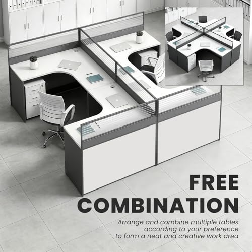 Lylunjansp オフィス用キュービクルデスク、プライバシーパネル付きL字型キュービクルワークステーション、収納キャビネットとケーブル管理機能付きスタッフデスクワークステーション、オフィス、会議室、ホームオフィス向け,Cross Shaped [4]