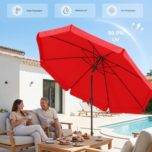 Image of ABCCANOPY 10ft Scalloped Patio Umbrella, Outdoor Table Umbrella with Tilt and Crank, Fiberglass Ribs Deck Umbrella for Patio, Pool, Garden, Picnic (Capsicum Red)