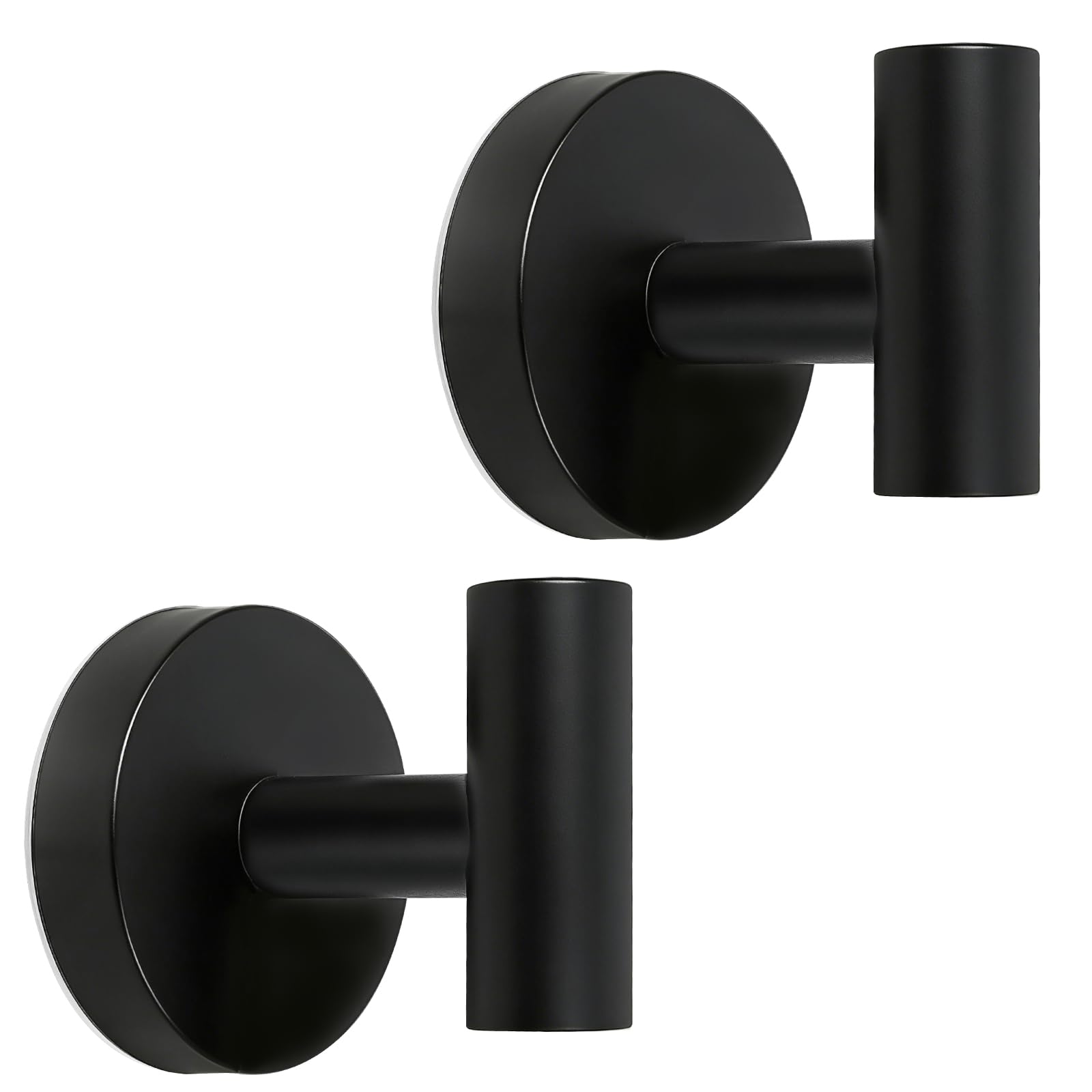 PopuLike Suction Cup Hooks, 2 Pack Stainless Steel Shower Bathroom Hooks for Hanging Towels, Robe, Coat, Loofah, Easy Install & Reusable (Black)