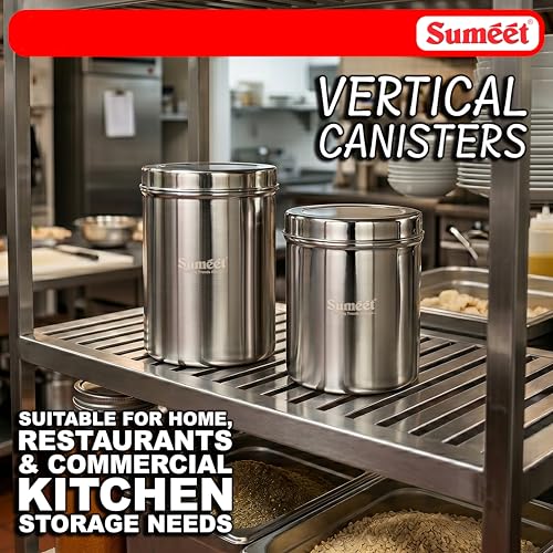Image of Sumeet Stainless Steel Big Dabba /Canisters /Vertical Storage Container for Kitchen, 17cm & 18cm Dia - 3500ml - (3.5Kg to 4Kg Approx) & 4500ml - (3.9Kg to 4.5Kg Approx)