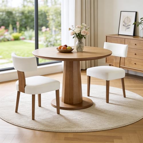 Relbiety Lot de 2 Chaises de Salle à Manger rembourrée en Lin sans Accoudoirs, Chaise de Cuisine avec Dossier Pieds en Bois Chaises à dîner pour...