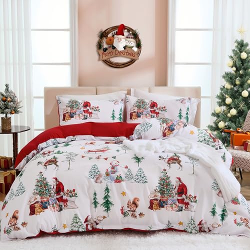 WONGS BEDDING Weihnachts Bettwäsche 135x200 2 Teilig, Weihnachtsmann...