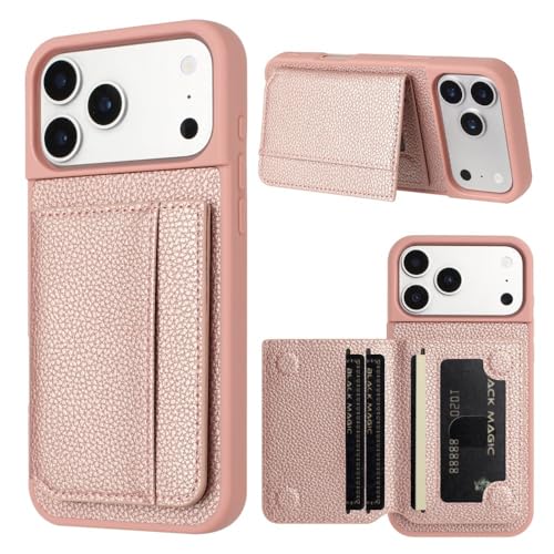 Étui portefeuille iPhone 16e en cuir or rose avec coque silicone haut de gamme