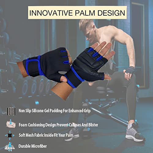 Image of Sports Glove for Men & Women, Gym Workout Gloves, Gym Accessories, Fitness Gloves, Hand Glove, Grip Gloves, Exercise Gloves (Blue)