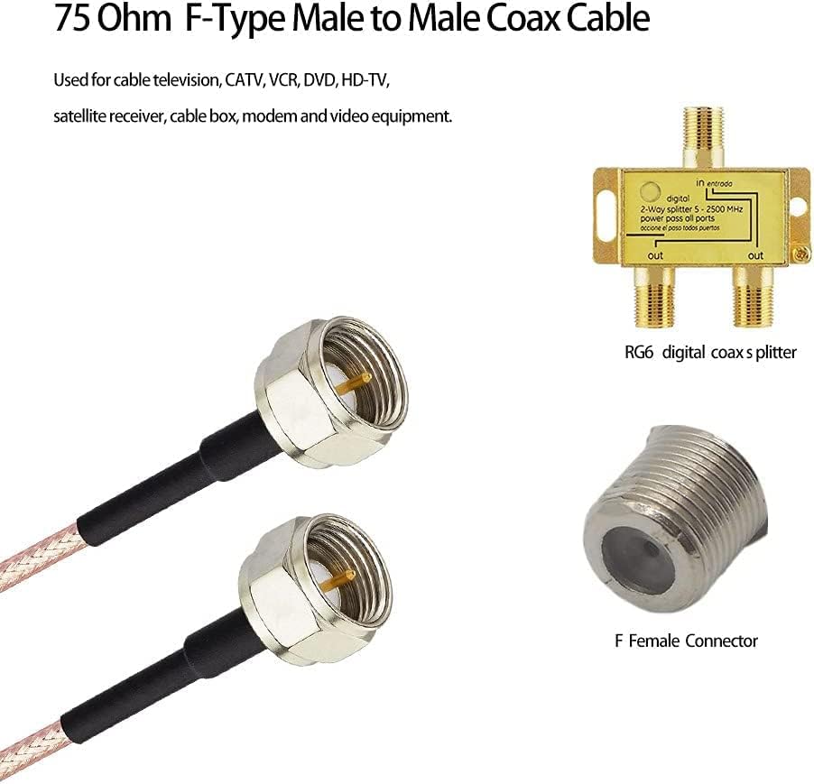 Image of Superbat F-Type 75 Ohm 6ft Coax Cable for TV, Modem, Tuner, High-Speed Internet, Wireless Router, Digital TV, Satellite Extension