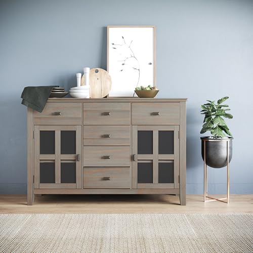 SIMPLIHOME-Artisan-Solid-Pine-Wood-54-inch-Transitional-Sideboard-Buffet-Credenza-in-Distressed-Grey-features-2-Doors-6-Drawers-and-2-Cabinets-with-Large-storage-spaces SIMPLIHOME Artisan Solid Pine Wood 54 inch Transitional Sideboard Buffet Credenza in Distressed Grey features 2 Doors 6 Drawers and 2 Cabinets with Large storage spaces