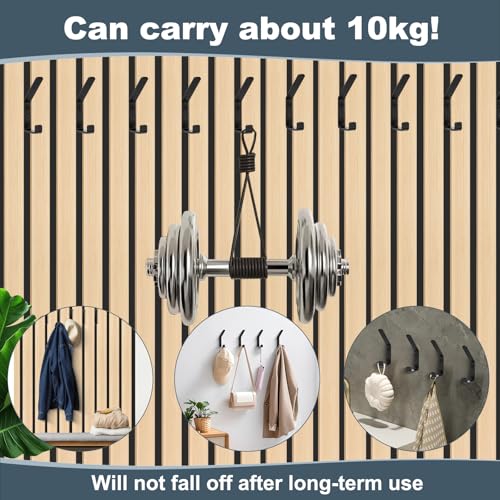 mobumeia 6 Stück Akustikpaneele Wandpaneele Kleiderhaken, Haken für Akustikpanele, doppelter Garderobenhaken Schwarz für Acoustic Panel, Akustikplatten Wandhaken Schwarz, Aluminium, 13mm