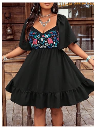 Image of BEAUDRM Women's Plus Size Western Cowgirl Dress Floral Boho Country Flowy Causal Spring Mini Dress Summer Vacation Outfits