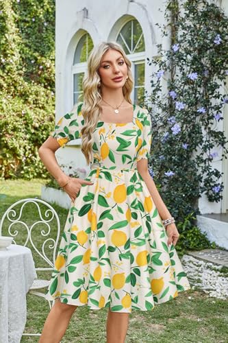 Image of Belle Poque Women's Vintage Midi Cottagecore Cocktail Dresses | Belle Poque Women's Vintage Cottage Core Dress,A-line,Midi,Square Neck,Homecoming Dress,Cocktail Dress,Sun Dress