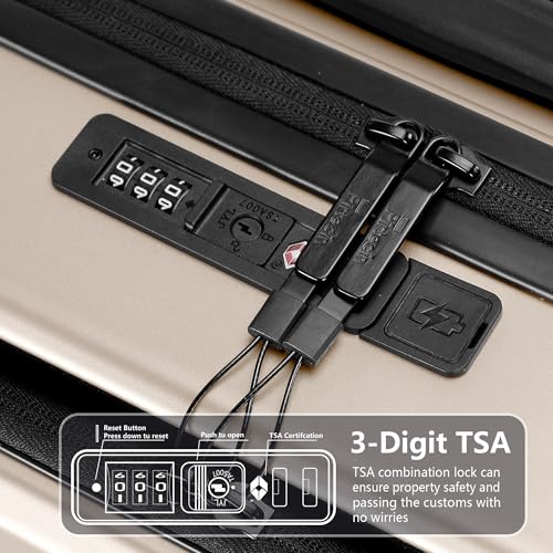 Image of Carry On Luggage with Front Pocket & USB Port, PC Hardside 20 Inch luggage with Spinner Wheels & Built-in TSA Lock, Durable Lightweight Rolling Suitcase, Champagne Pink