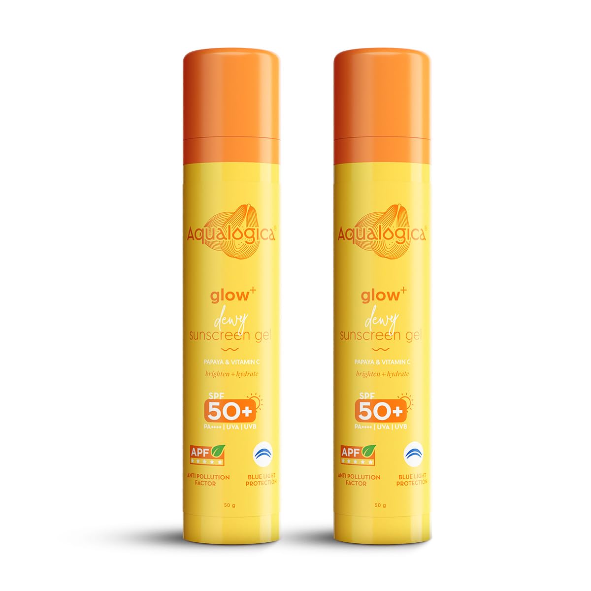 Aqualogica Glow+ Dewy Sunscreen SPF 50 PA++++ with Papaya & Vitamin C | For Oily, Combination & Dry Skin Type | UVA/B & Blue Light Protection | Fragrance-Free | For Men & Women | 50g x 2