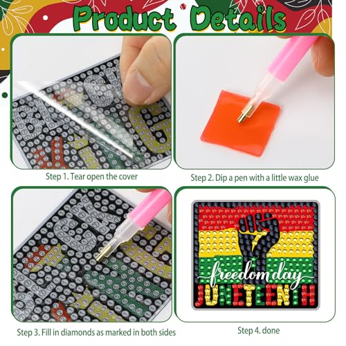 Kit de 24 imanes decorativos de arte diamante Juneteenth miniatura 6