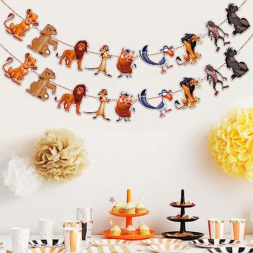 Image of The Lion Kng Garland Decoration - Jungle Safari Birthday Banner, Wild Animal Theme Party Hanging Garland for Kids, First Birthday Baby Shower Decor, Cartoon Inspired Jungle Party Supplies