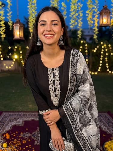 Image of INDO ERA Women's Silk Blend Embroidered Sequinned Kurta & Pant with Dupatta Set