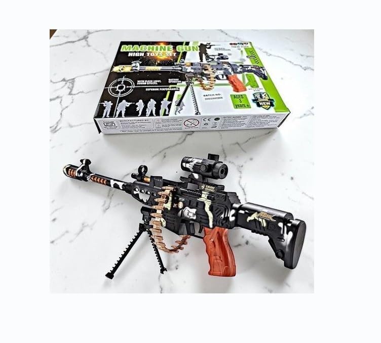 Image of Eclet Revolving Machine Gun Toy for Kids - 1 Pc Army Style Money Gun with Stand & Carry Strap | Fun Pretend Play Toy for Boys & Girls