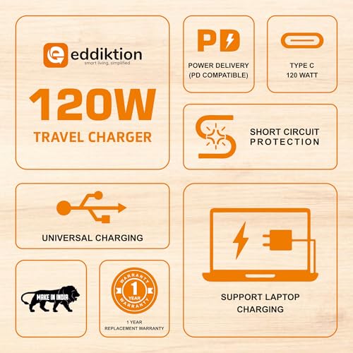 Image of Orignal 120W PD Type C Fast Charger Adapter | Flash, SuperVOOC, Turbo, Dash Fast Charging Support | 6A Type C to C Cable 1m Included | Compatible with All Androids Phones (White)