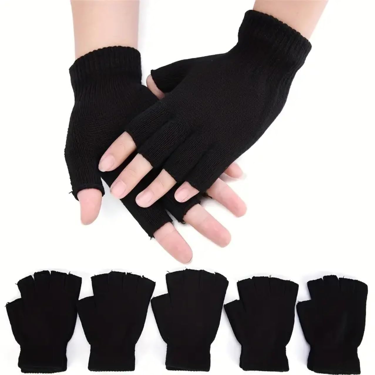 Onlybee Unisex 3 Black Pairs 1/2/3 Pairs Of Black Mens And Womens Fingerless Woolen Gloves (3 Black Pairs)