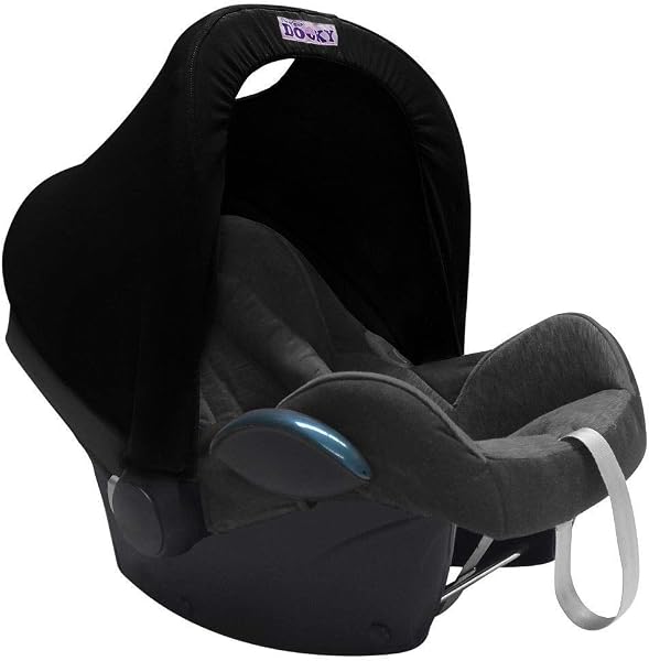 Dooky Hoody Cover for Baby Car Seat/ Pram/ Stroller/ Pushchair, Universal Fit, Protects from Sun, Wind and Light Rain, UPF 50+ UV Protection, Easy to Install and Wash, Plain Black - 1