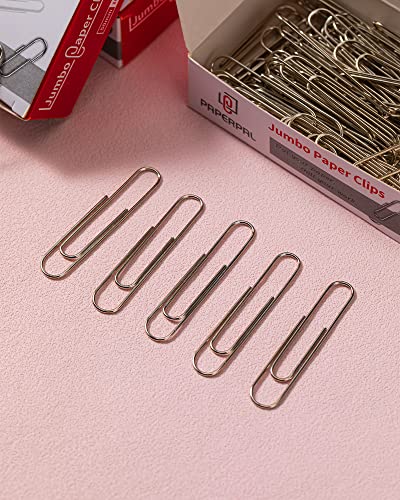 Paperpal Jumbo Paper Clips Smooth, 1000 Large Paperclips (10 Boxes Of 100 Each), Bulk Paperclips For Office School & Personal Use, Daily Diy, 2" Silver Paper Clips Jumbo Size #TOP5