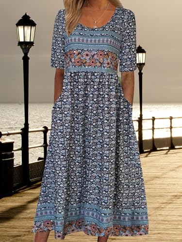 ZOCAVIA Womens Boho Floral Printed Maxi Dresses 2024 Summer Casual Loose Flowy Bohemian Vintage Short Sundresses with Pockets2