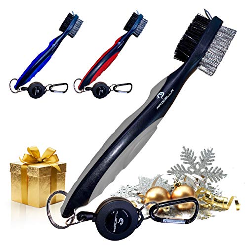 Procella Golf Club Brush and Groove Cleaner, 2 Ft Retractable Zip-line and Aluminum Carabiner, Golf Club Cleaner for Irons & Woods, Nylon & Wire Golf Club Cleaning Brush, Easily Attaches to Golf Bag
