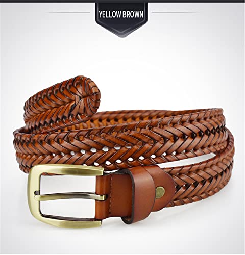 Braided Belt for Mens Woven Belts Luxury Genuine Leather Cow Straps Hand Knitted Designer Men for Jeans Girdle Male,Brown,120CM/47.3''4