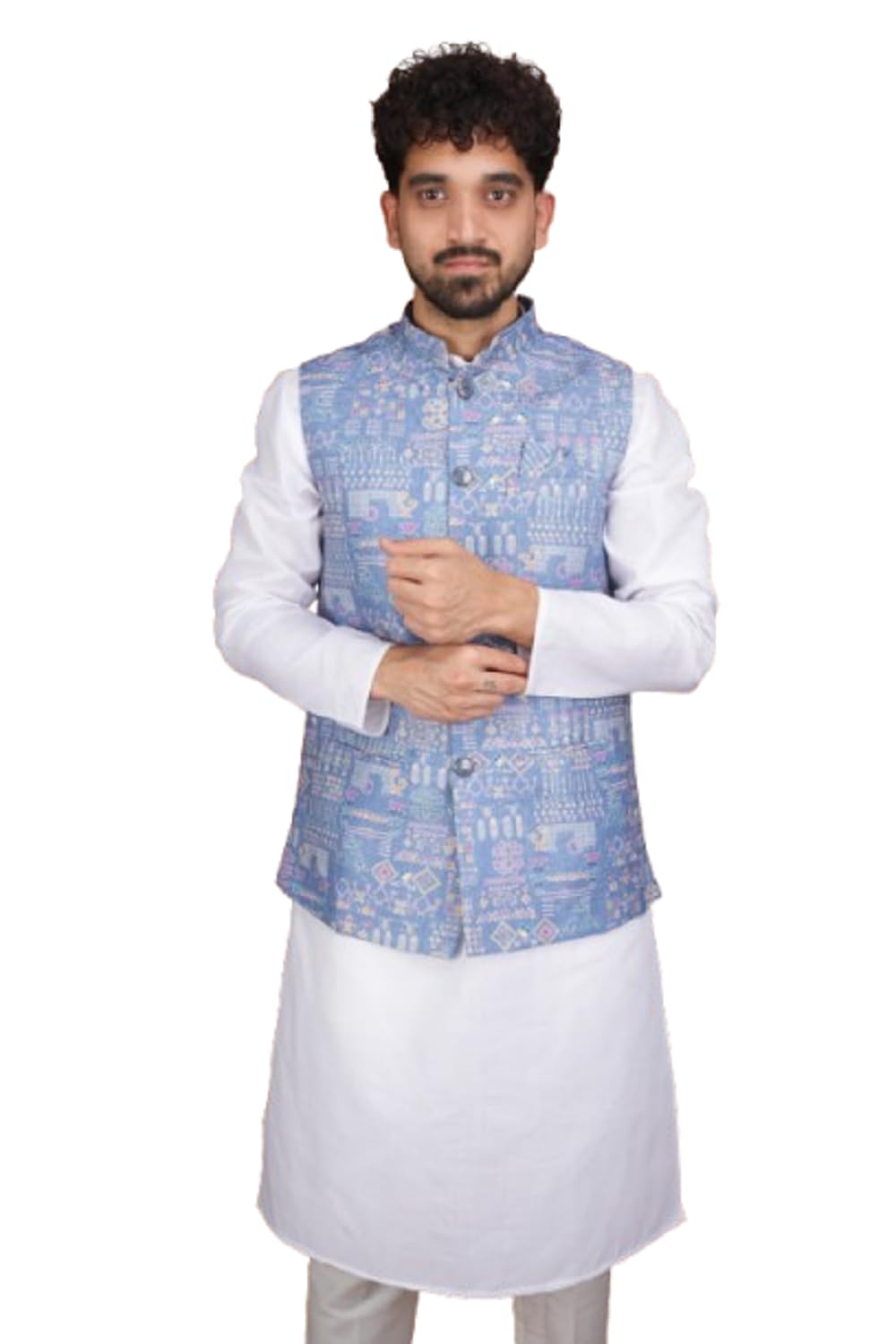 tatvivah Mens Ethnic Nehru Jacket Waistcoat | Printed Traditional Modi Jacket for Men | Sleeveless Band Collar Festive Wedding | Regular Fit Ethnic Waistcoat for Kurta Shirt-picture-21