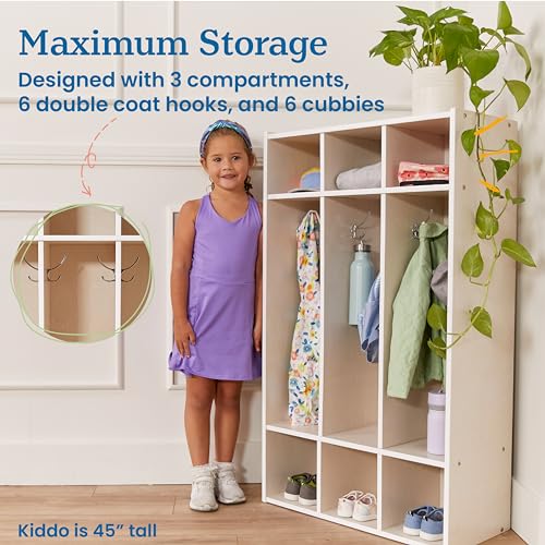 Image of ECR4Kids Streamline 3-Section Coat Locker with Cubby Storage, Classroom Furniture, White Wash