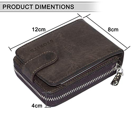 Dark Brown Unisex Adults 11 Slot Zipper Card Holder Wallet, Modern, RFID Protected, Faux Leather3