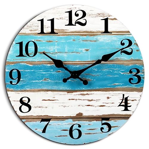 CHYLIN Wall Clock, Beach Themed Blue Wall Clocks Battery Operated Silent Non-Ticking, 8 Inch Vintage Rustic Coastal Nautical Clock Decorative for Kitchen Office Bathroom Bedroom 8
