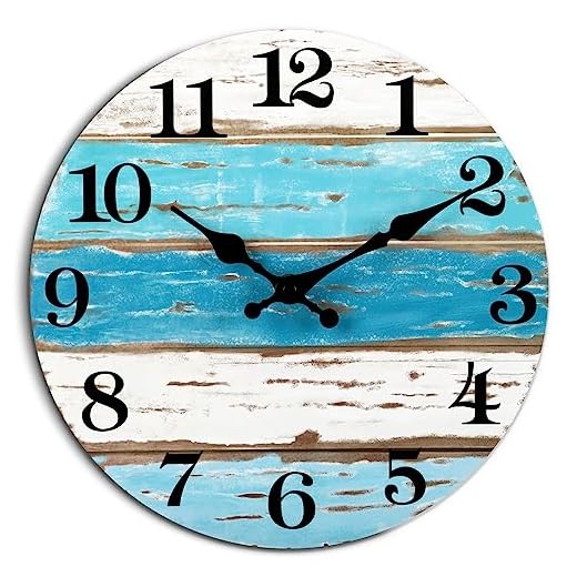 Beach Themed Blue Wall Clocks Battery Operated Silent Non-Ticking, Vintage Round Rustic Coastal Nautical Clock Decorative for Home Kitchen Living Room Office Bathroom Bedroom(10 Inch)