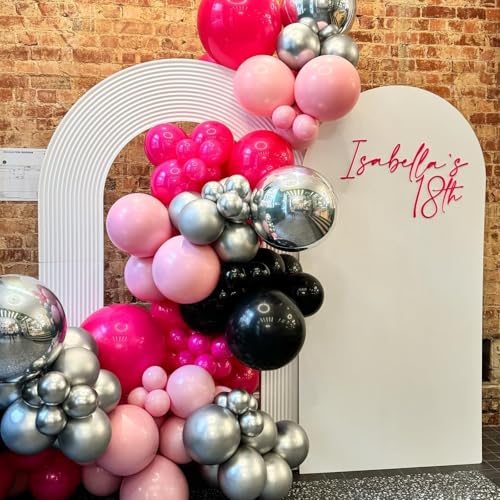 Image of Hot Pink and Black Balloons,50PCS 12 Inch Black Pink and Silver Confetti Balloons with Ribbon,for Girls Wedding Bridal Shower Birthday Party Decorations (Pack of 3)