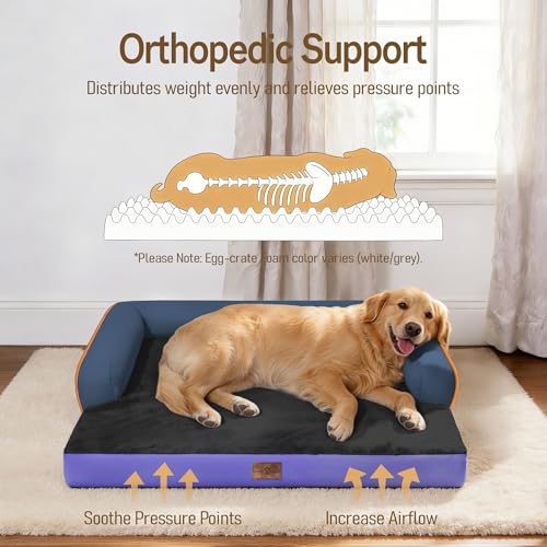 Image of Comfort Expression Washable Orthopedic Dog Bed for Large Sized Dogs | Waterproof Memory Foam Pet Bed 36x27 Inch with Removable Cover with Non-Slip & Bolster