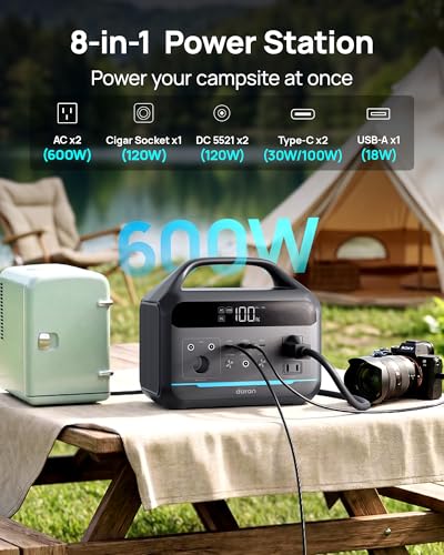 Image of DARAN Portable Power Station 600W with 80W Solar Panel, 288Wh LiFePO4 Solar Generator, Dual AC Outlets, 100W USB-C PD, Fast Recharge for Camping, RV, Power Outage, Emergency Backup