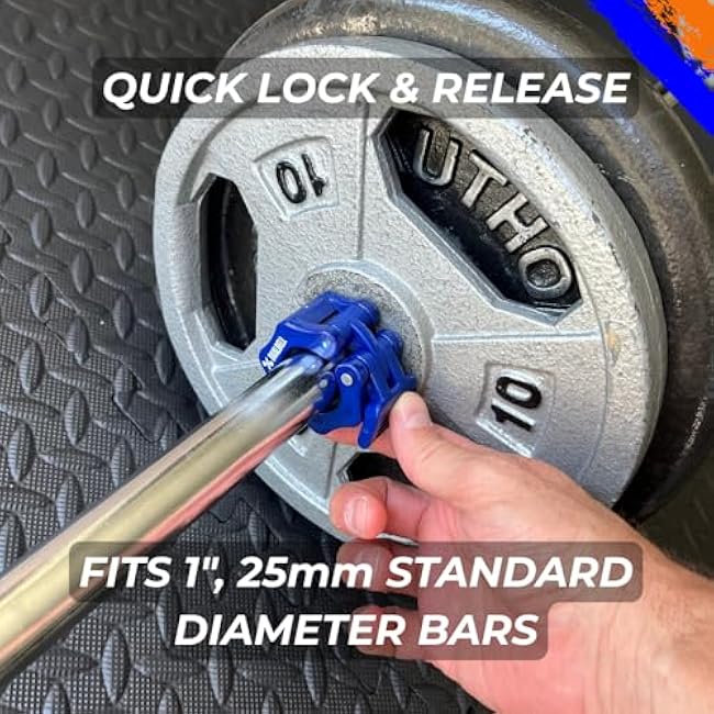 Weight Collars, Quick Release Barbell Clamps for 1 Standard Diameter Bars, Exercise Collars Fit 1(25mm) Quick Lock Pair of Collar Clips for Home Gym Weightlifting Fitness Training (Blue)