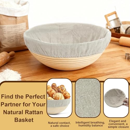 Miniatura 6 de Yonality Cesta De Fermentación Para Pan 23cm Con Lino, Cesta Fermentada Tejida A Mano De Ratán Natural, Para 1 Kg De Masa, Cesta Para Pan De Masa Madre Para Principiantes Y Experimentados