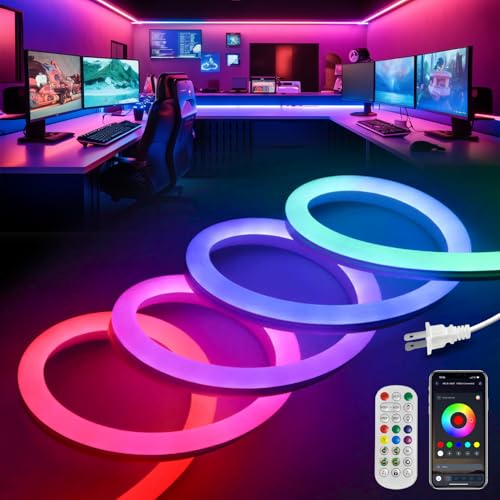 VOEWT LED Neon Lights,IC+RGB 9.8FT Rope Lights Control with App/Remote,Multiple Modes,DIY Design,Outdoor IP65 Waterproof,24V Flexible LED Strip Lights for Bedroom,Gaming,Party Decoration