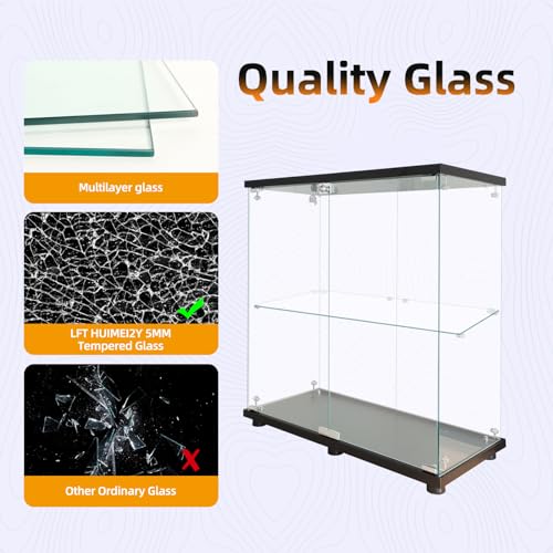 Image of LFT HUIMEI2Y 2-Tier Glass Display Cabinet with Lock, Display Case Black