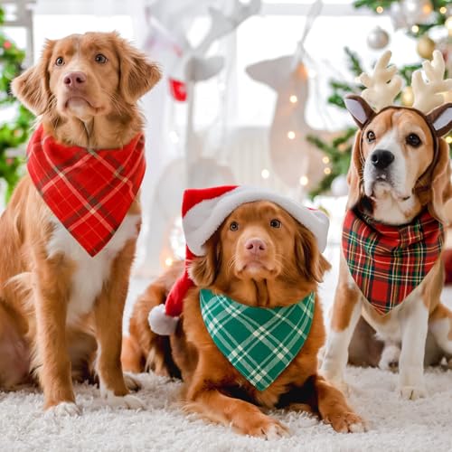 Image of Abbylike 50 Pcs Christmas Plaid Dog Bandanas Bulk, Red and Green Gingham