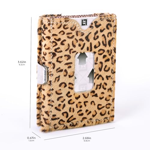 Image of LLH Leather Trifold Wallet - RFID Blocking with Stainless Steel Locking Clip Wallet, Minimalist Front Pocket RFID Blocking Credit Card Holder (Leopard)