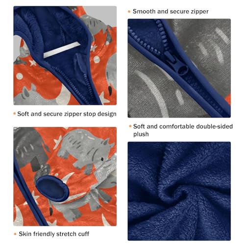 Rhino Pattern Star on Orange Toddler Fleece Jacket Girl Boys Hooded Fleece Jacket Coat Warm Outwear Zip-up 3-10T3