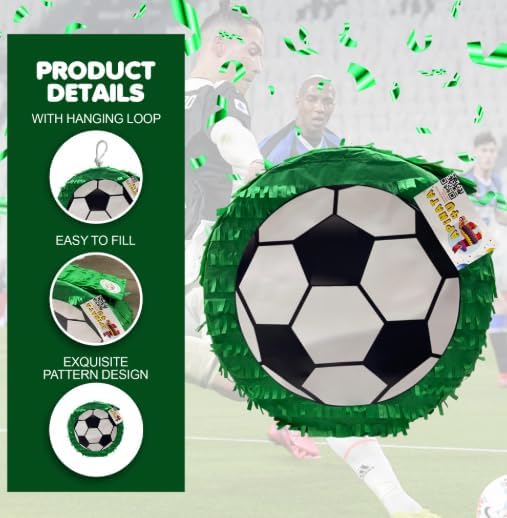 APINATA4U 16" Green Soccer Ball Pinata, Score Big at Your Soccer Themed Birthday Party, Vibrant Sports Decoration, Pinata Themed Birthday Decorations and Supplies, Outdoor Game Decor
