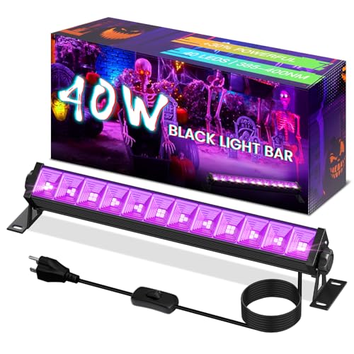 Image of 40W LED Black Light Bar, Glow in The Dark Party Supplies for Halloween | Black Lights with Switch+6ft Cord for Birthday, Body Paint, Bedroom, Classroom, 1 Pack