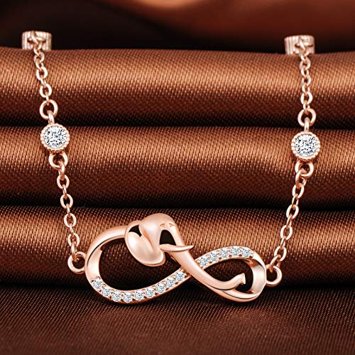 Solid 925 Silver Elephant Infinity Symbol Earrings Bracelet Necklace, Rose gold3