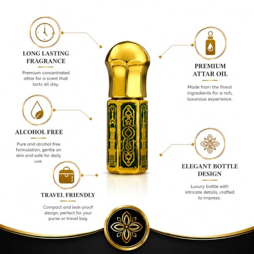 Image of SOLAVEA Green Oud Attar Perfume Oil for Men & Women | Premium Arabic Fragrance | Alcohol Free Long Lasting Concentrated Attar | Luxury Roll On Perfume with Oud, Rose & Musk Notes | Travel Friendly Perfume Oil 3ml PACK OF 2