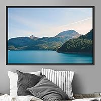 Framed Canvas Wall Art Calming Waters Aerial Cool Lake Landscape Multicolor Photography Realism Relax/Calm - 16x24 inches