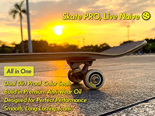 Naive Skateboard Bearings 8 Pack - Pre-Lubricated 8Mm 608 Compact Set For Longboard, Cruiser, Surfskate, Inline & Quad Roller Skates, Gift Case, Vintage Sunset Orange #TOP5