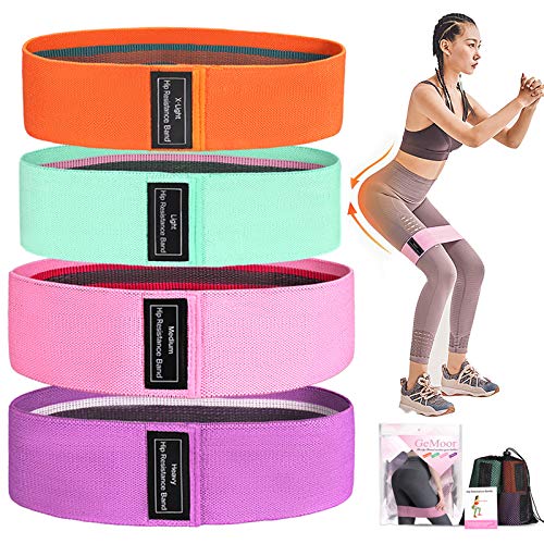 GeMoor Resistance Bands for Leg and Butt, 4 Set Upgrade Anti-Slip Booty Bands,Fabric Stretch Workout Bands Sports Fitness Hip Resistance Bands for Squat Glute Hip Training