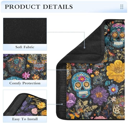 Image of Mexican Skulls and Flowers Seat Belt Cover Pad 2 Pcs Soft Cute Seatbelt Covers Protector Support Head Neck Shoulder Strap for Car Seats High Chair Backpack for Adults Kids Women Men 10x7.7In 2